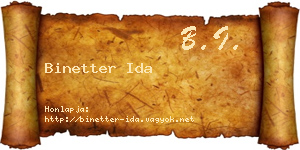 Binetter Ida névjegykártya